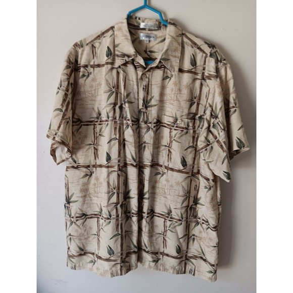 Ron Chereskin Hawaiian Shirt Washable Silk Tan Bamboo Design Size XL - Picture 10 of 10